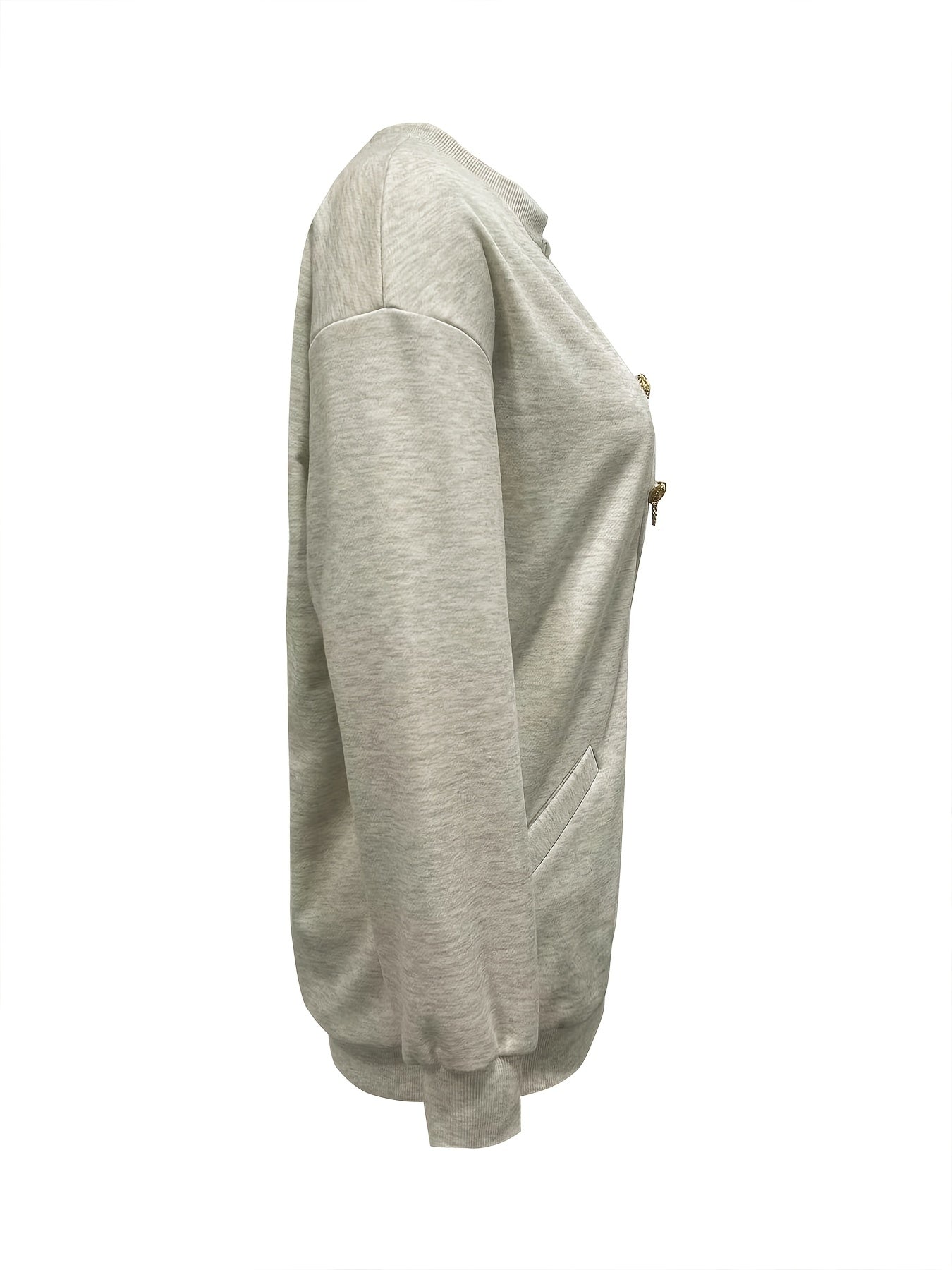 Women'S Sexy V-Neck Sweatshirt, Polyester Knit Fabric, Solid Color, Regular Length, with Metal Chain Detail, for Spring/Fall