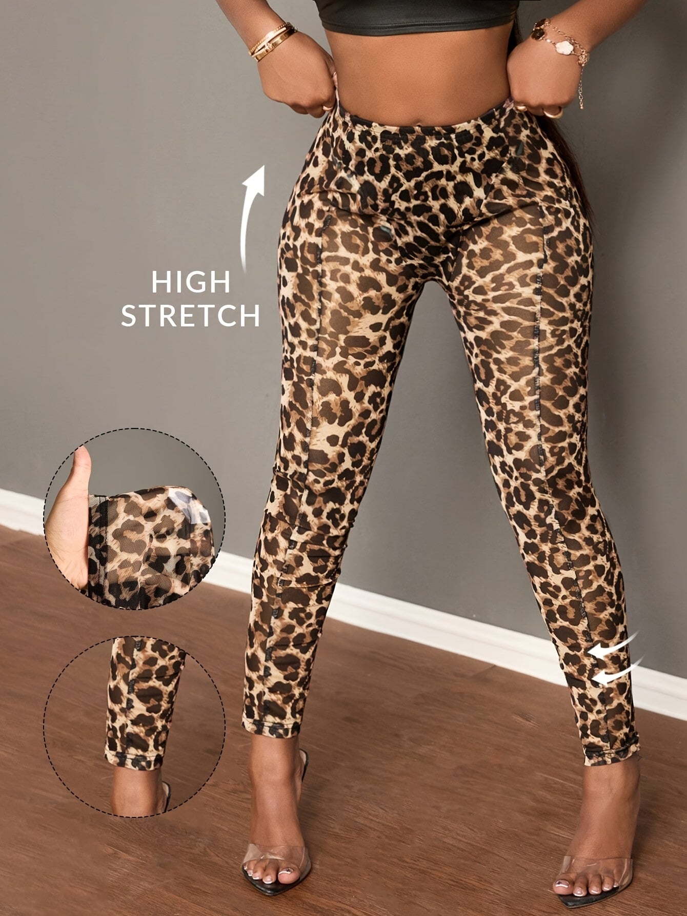 The New Summer Collection Features Sexy And Elegant Sheer Mesh Leopard Print, Including Three Pairs of Leggings And Stylish Fitted Women'S Pants.