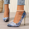Elegant Floral Embroidered Stiletto Pumps - Lightweight Pointed Toe Dress Heels with Sequins, Fabric Upper & Rubber Sole - All Season Comfort Footwear for Women - Perfect for Parties & Weddings