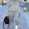 [Soft Texture] Women's Parisian Chic Letter Print Two-Piece Set - Cozy Gray Crew Neck Sweatshirt & Pants, 100% Polyester, Machine Washable, All-Season Comfort, Allseason Outfit|Parisian Chic Style|Cozy Material