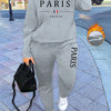 [Soft Texture] Women's Parisian Chic Letter Print Two-Piece Set - Cozy Gray Crew Neck Sweatshirt & Pants, 100% Polyester, Machine Washable, All-Season Comfort, Allseason Outfit|Parisian Chic Style|Cozy Material