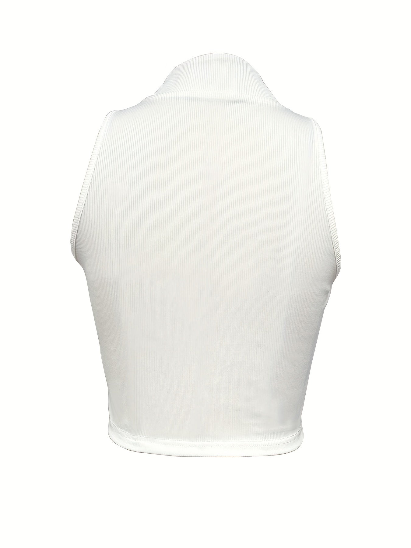 Women'S Sexy Ribbed Knit Tank Top, Solid Color Polyester 100% Vest with Zipper Detail, Crew Neck, Lightweight 250g/m² Knit Fabric, Spring/Summer/Fall Fashion