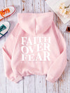 Faith Over Fear Inspirational Hoodie - Long Sleeve Sweatshirt with Kangaroo Pocket and Adjustable Drawstring