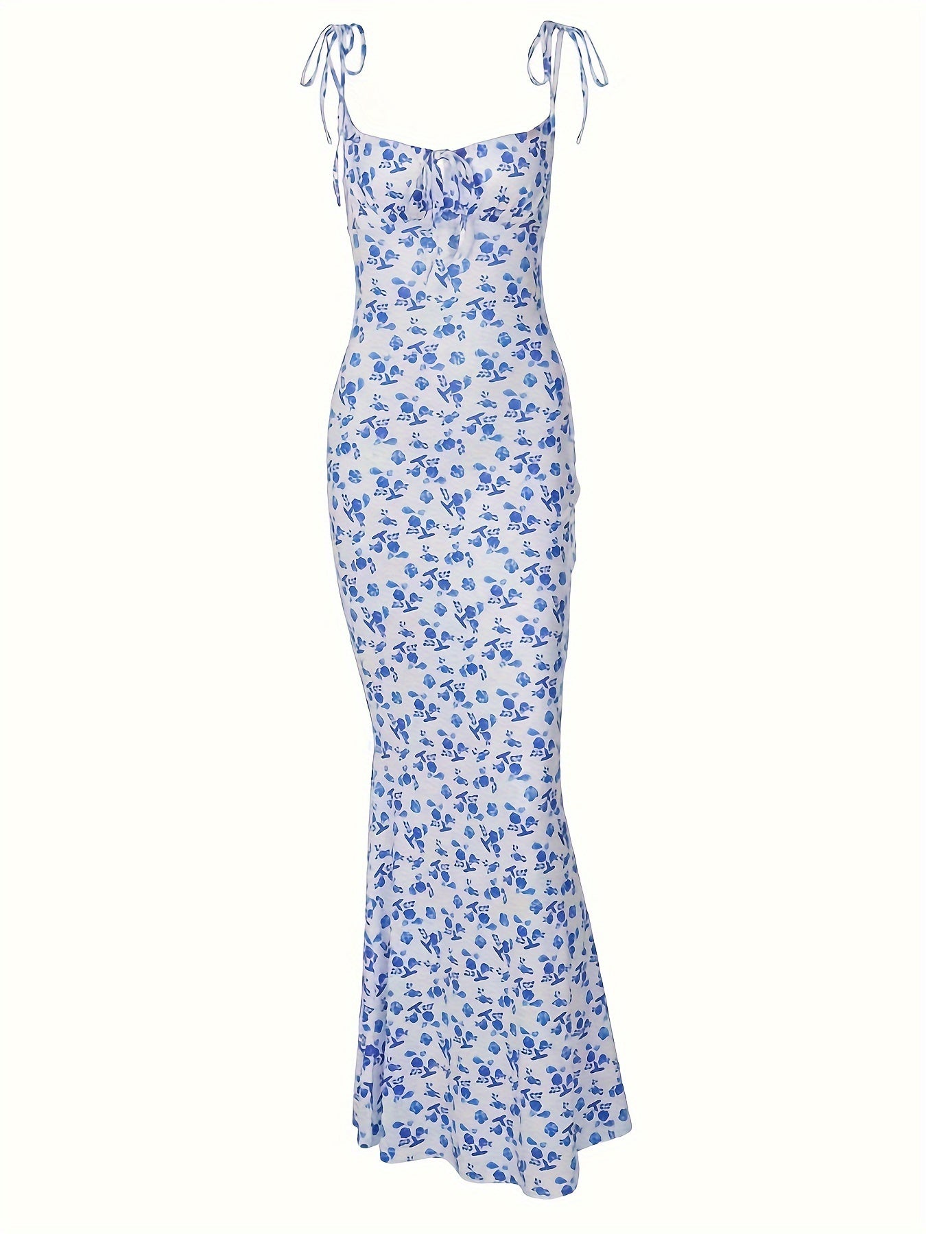 [Sexy Mermaid Tail Cami Dress] Chic Floral Print Mermaid Tail Cami Dress - Sexy, Stretchy Polyester & Elastane Blend, Machine Washable - Perfect for All Seasons, Fish Tail, Halter Neck