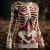 Fashionable Crew-Neck Sweater Dress With A Halloween Skeleton Print