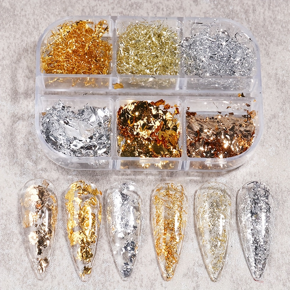 Golden Silvery Nail Foil Chrome Line Nail Glitter Aluminium Sequin Flakes Y2K Metal Powder Nail Charms for Nail Art Decoration