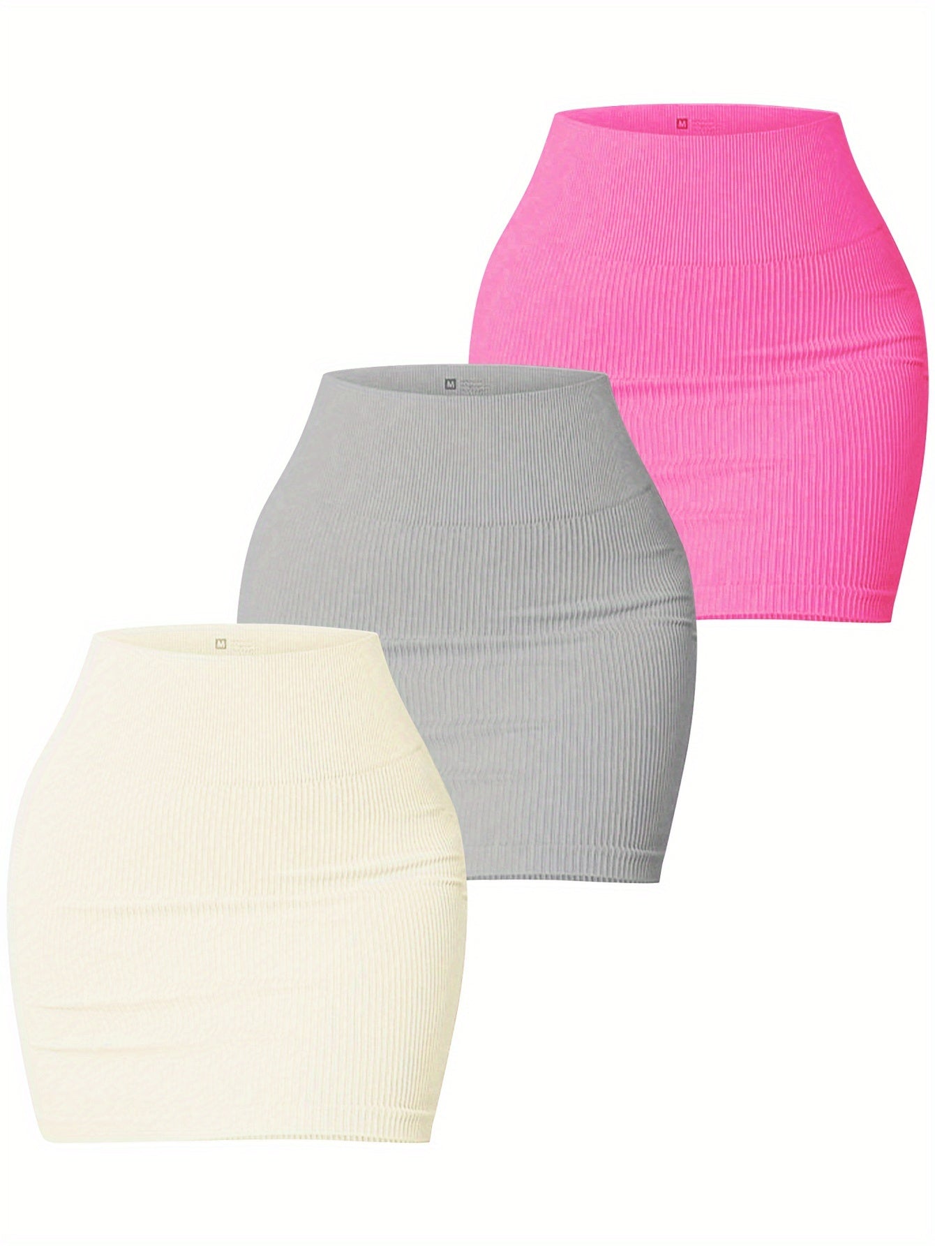 3pcs Women's Seamless High-Waisted Sports Skirts, Solid Color Knit Fabric, Rib-Knit Detail, Bodycon Fit, Stretchy Polyamide 90% Elastane 10%, All-Season Casual Wear