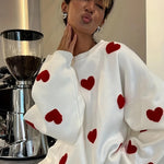 Valentine's Day Heart Pattern Sweater, Casual Long Sleeve Drop Shoulder Sweater, Women's Clothing