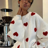 Valentine's Day Heart Pattern Sweater, Casual Long Sleeve Drop Shoulder Sweater, Women's Clothing