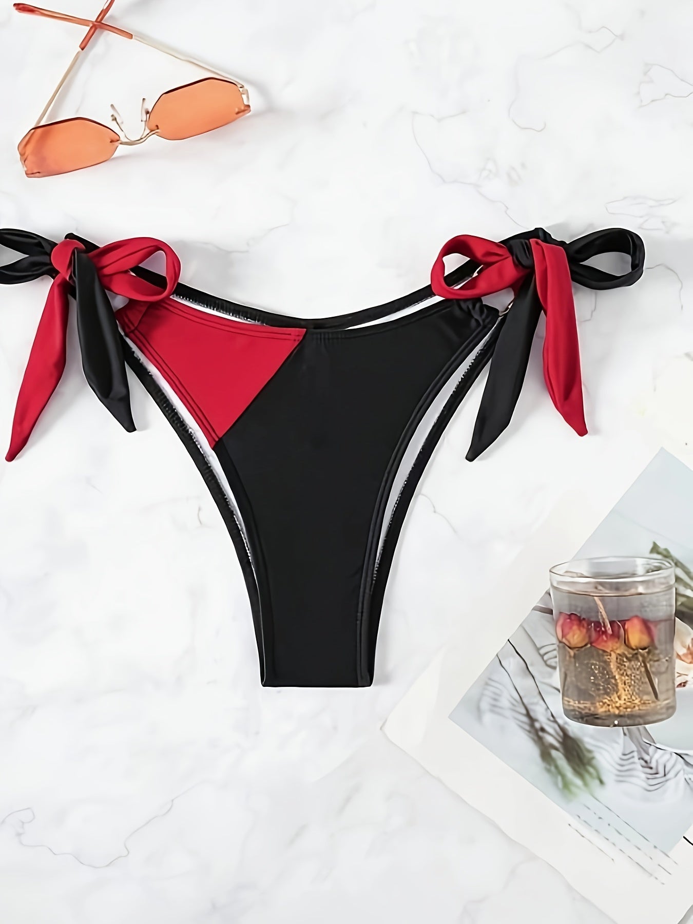 Contrast Color 2 Piece Set Bikini, Tube Top Ring-Linked High Cut Swimsuits, Women's Swimwear & Clothing