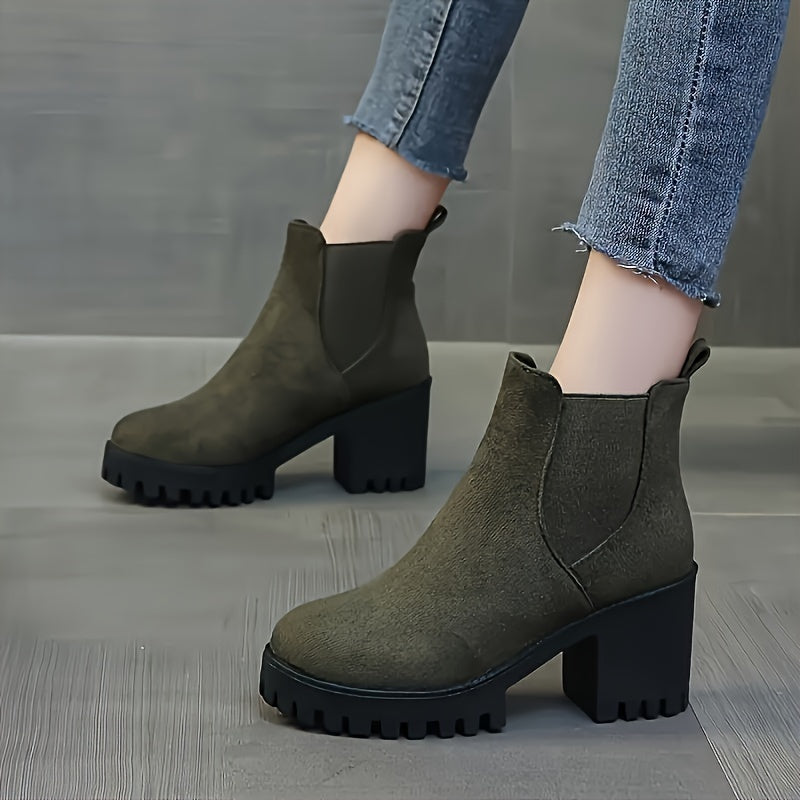 Women's Chunky Heel Short Boots - Fashion Stretch Fabric Sided Boots - Comfortable Ankle Boots - For Women - Suitable for Casual & Party Occasions - Perfect Gift for Fashionistas