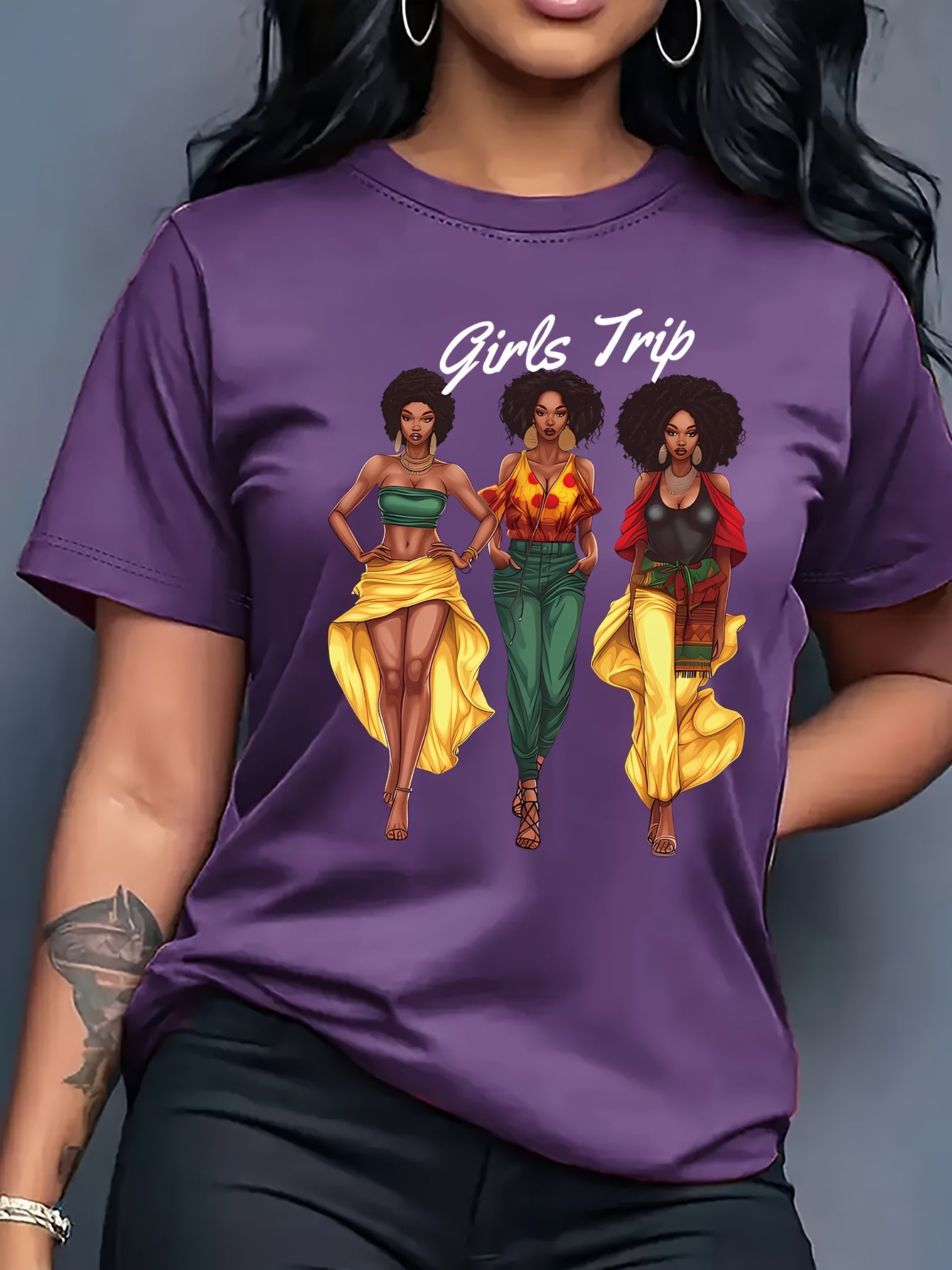 Women'S " Trip" Graphic T-Shirt - Casual Red Crew Neck Short Sleeve Top with Vibrant Floral Design, Perfect for Spring & Summer, Casual Wear|Vibrant Print|Comfortable Fit