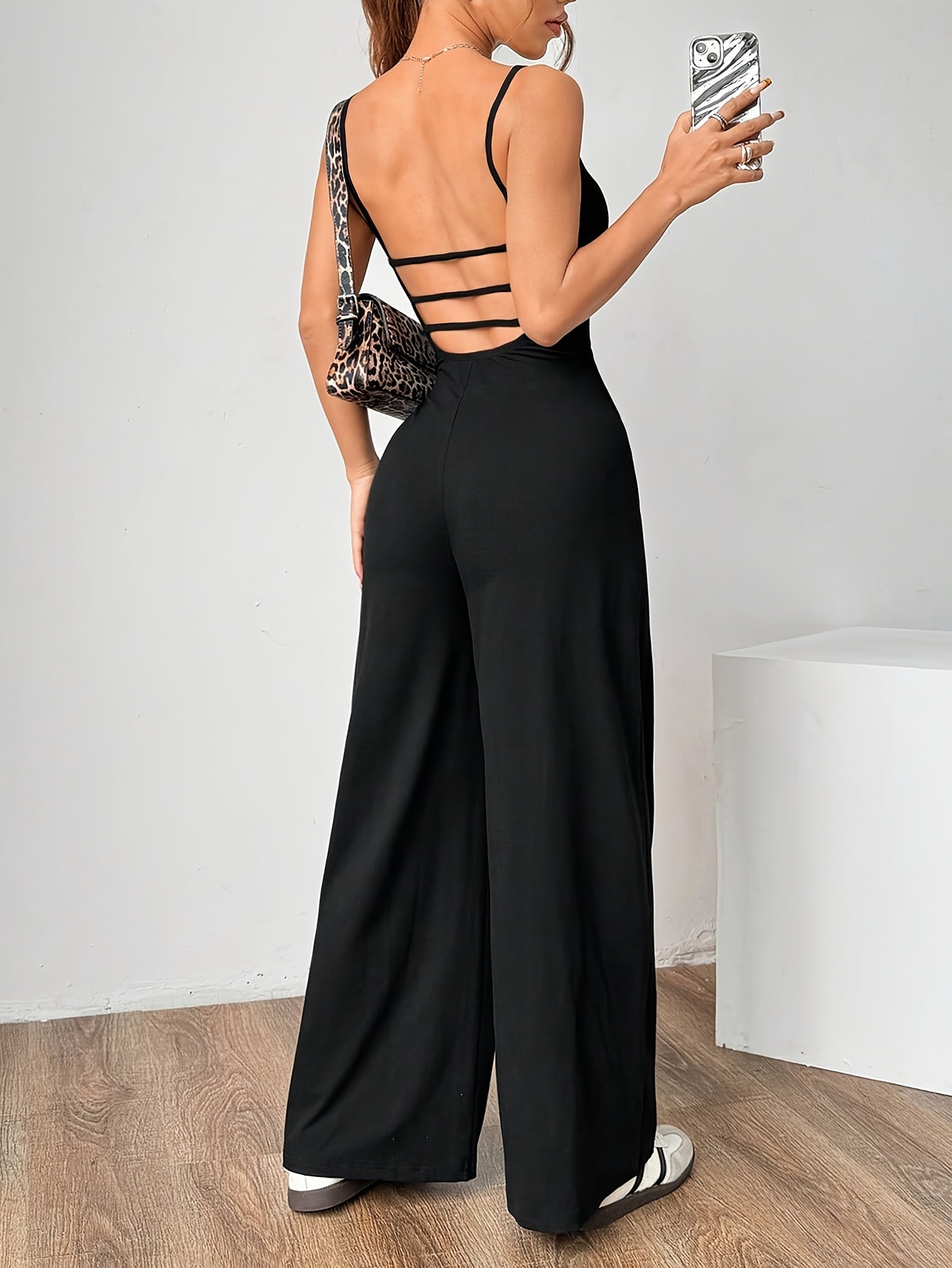 Women's Elegant Sleeveless Backless Jumpsuit - Soft Stretchy Straight-Leg Pants with Mid-Thigh Slant Pockets, Machine Washable Spring/Summer Casual to Party Wear for Beach Outings & Formal Events, Summer Outfit | Comfortable
