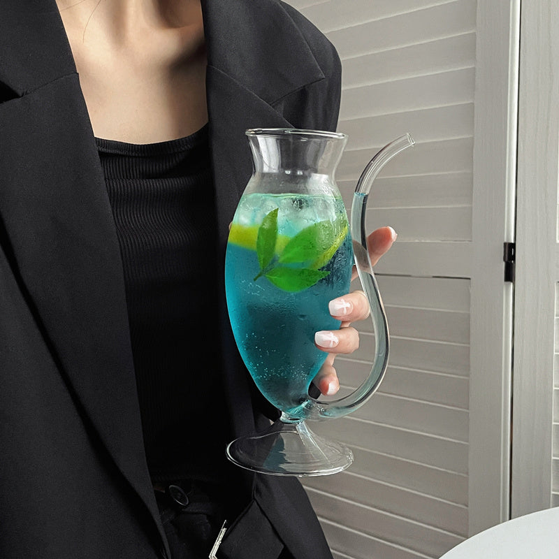 1pc COFIT Creative Roostertail Glass Cup with Straw – Transparent Whisky, Coffee, Milk Tea, and Juice Mug –, BPA-Free Drinkware for Home, Cafes, and Bars – Hand-Blown Clear Glass Cup for Smoothies, Boba, and More, Bever