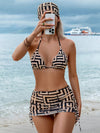 Chic 3pcs Bikini Set with Tie-Side Cover-Up Skirt - High Stretch, Color Block Design for Women