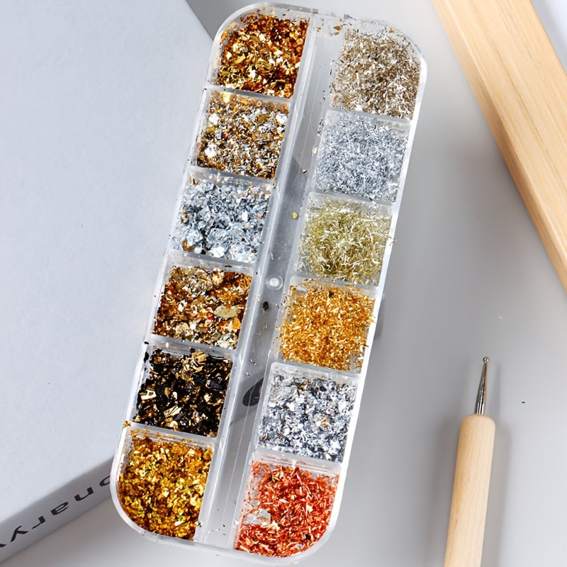 Golden & Silvery Nail Foil Glitter, Rectangular Metal Leaf Sequins, Unscented Nail Art Decor, DIY Exquisite Nail Art Foil Paper for Nail Decorations