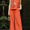 Women'S Elegant Summer Embroidered Jumpsuit - Vibrant Orange, Sleeveless with Floral & Butterfly Design, Wide-Leg Pants, Casual Attire for Spring/Summer, Casual Attire|Butterfly Embroidery|Elegant Jumpsuit