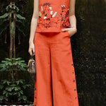 Women'S Elegant Summer Embroidered Jumpsuit - Vibrant Orange, Sleeveless with Floral & Butterfly Design, Wide-Leg Pants, Casual Attire for Spring/Summer, Casual Attire|Butterfly Embroidery|Elegant Jumpsuit