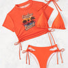 Women's Bikini Set, Three-piece Swimsuit With Short Sleeve Cover-Up, High Cut Hollow-Out Tie Side Bottom, Sexy Swimwear, Beachwear