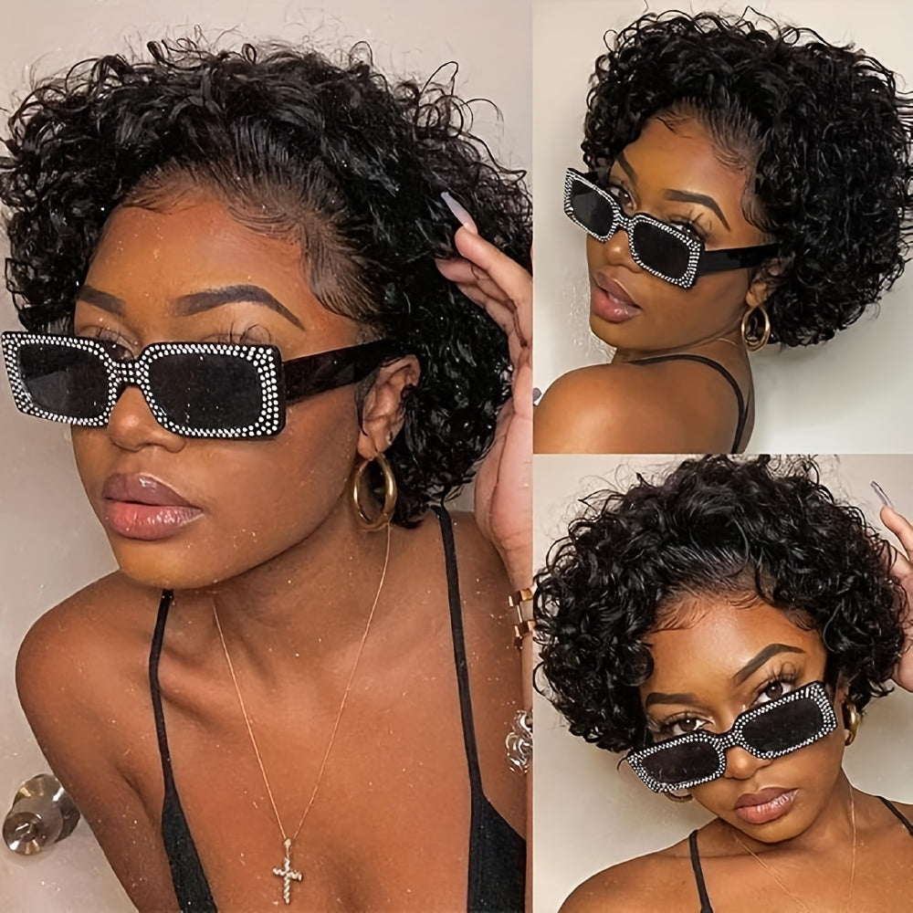 Women'S Sports Style Curly Wave Wig, 13x1 Lace Front, 150% Density, Human Hair Extensions for Women