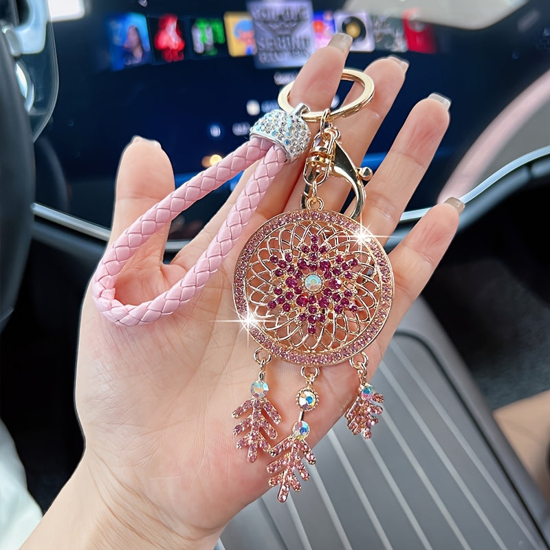 Elegant Rhinestone Dreamcatcher Keychain - Durable Alloy with Lobster Clasp, Perfect for Women'S Handbags & Car Accessories, Birthday Gift Idea, Car Keychain | Elegant Keychain | Rhinestone Embellishments, Keychain for Purse