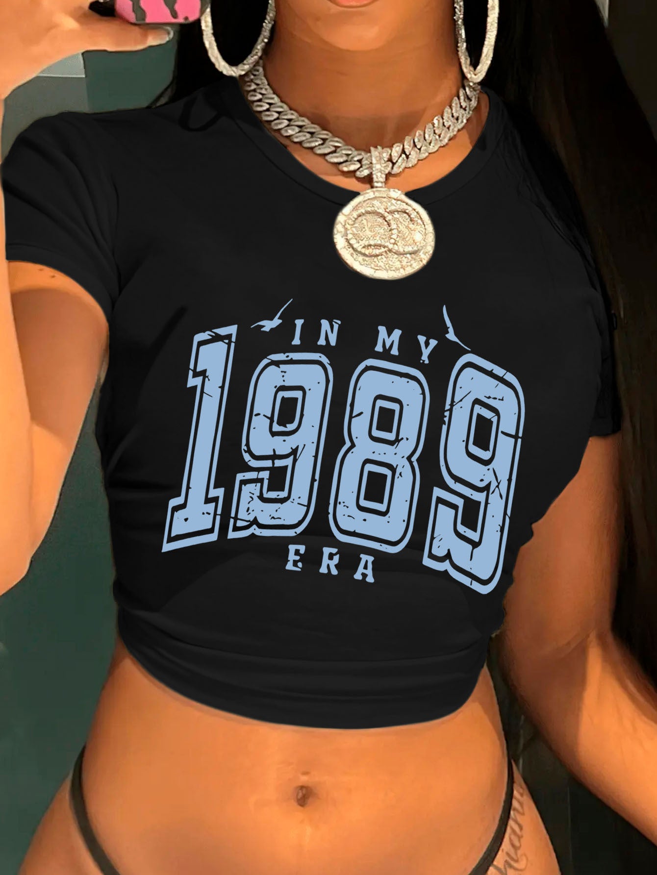Women'S Y2K Graphic Crop Top T-Shirt - "In My 1989 Era" Letter Print, Short Sleeve, Crew Neck, Lightweight Polyester, Spring/Summer Casual Wear