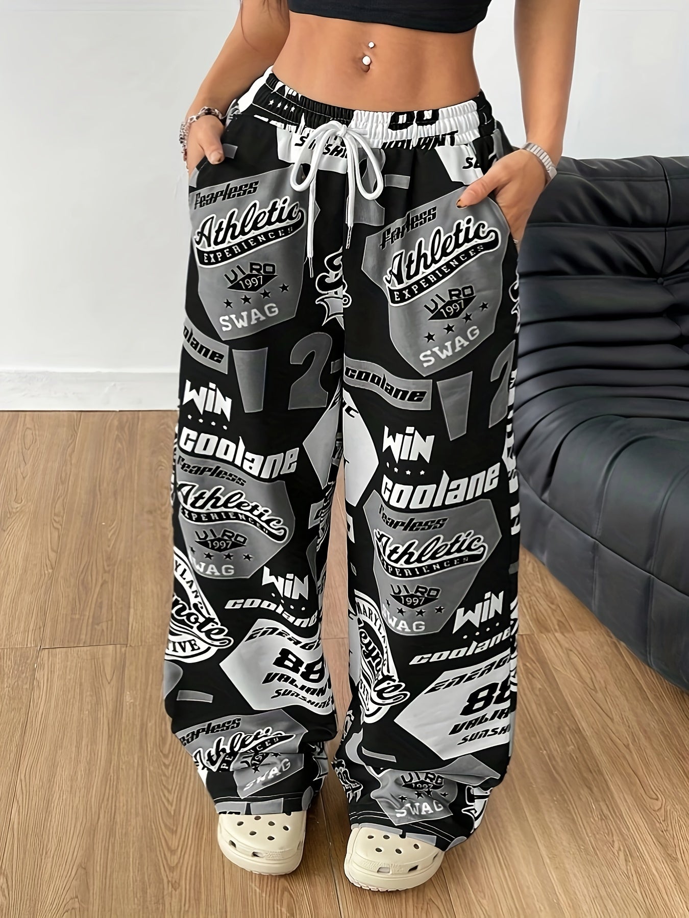 Women'S Y2K-Inspired Wide-Leg Athletic Pants with "Paris" Tank Top - Green, White, and Yellow Graphic Print, Drawstring Waist, Casual Sportswear, Casual Sportswear | Graphic Print Pants | Drawstring Waistband, Athletic Wear
