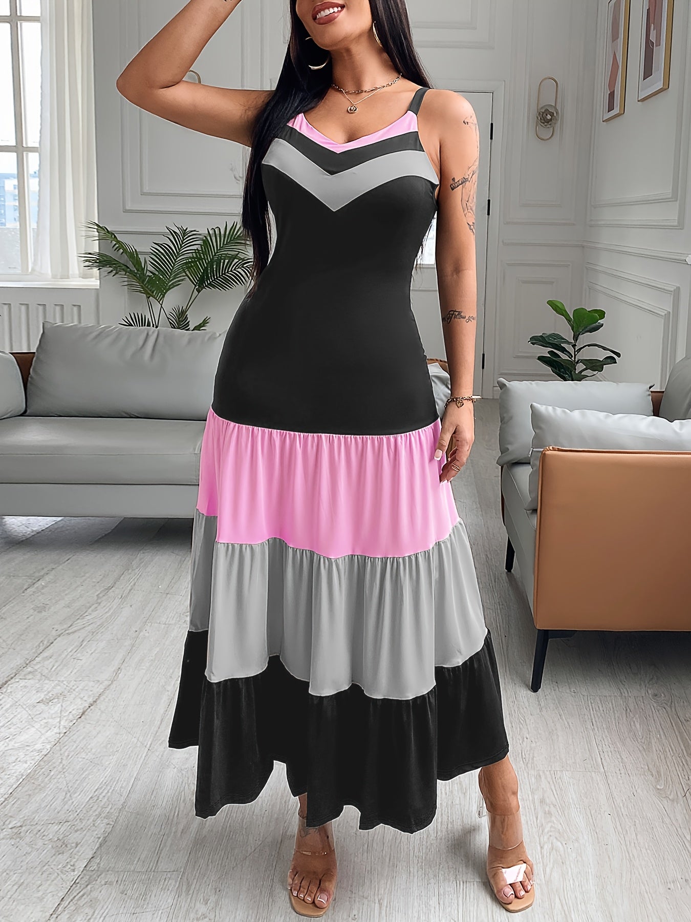 Color-Blocking Spaghetti Strap Dress