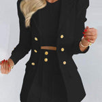 FLORAL PRINT PUFF SLEEVE DOUBLE BREASTED BLAZER SKIRT SET