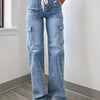 2025 New Style Women'S Leisure Straight-leg Jeans With Laces And Multiple Pockets. Casual Fashion Denim Fabric Sweatpants Jeans Fit Womenswear