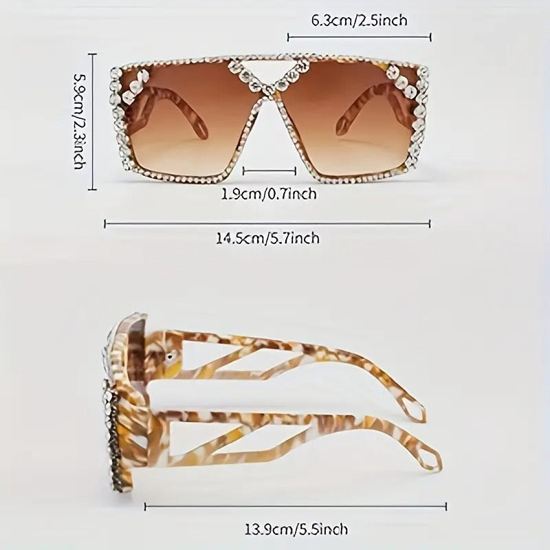 Women's Stylish Geometric Fashion Glasses with Crystal Rhinestones, Protection, Gradient Lens, Tortoiseshell Frame - Perfect Birthday Gift for Her, Stylish Glasses