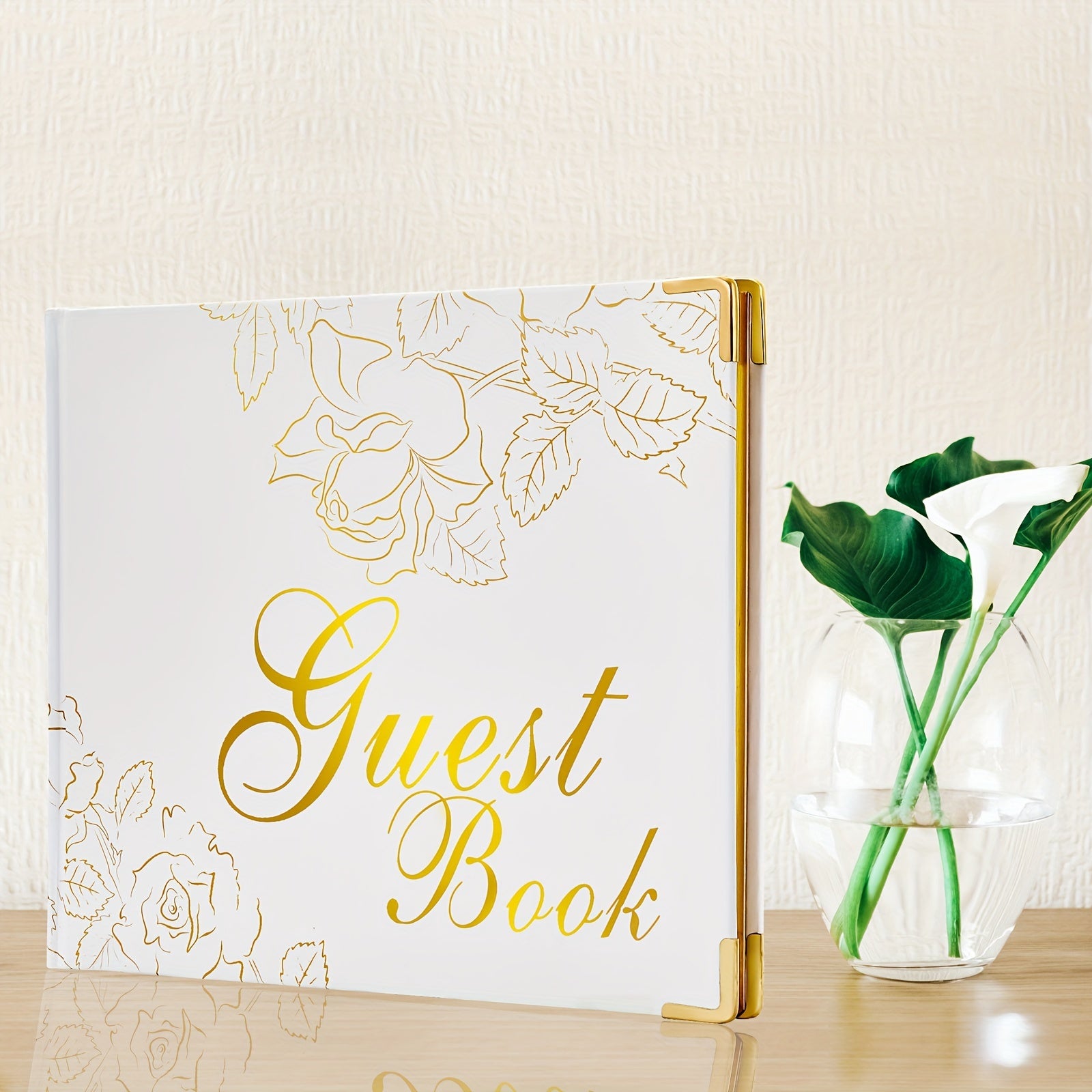 Guest Book 9"x7" Hardcover 120 Page/60 Sheets-Golden Foil Gilded Edgesfor Guests to Sign at a Wedding, Party, Baby or Bridal Shower