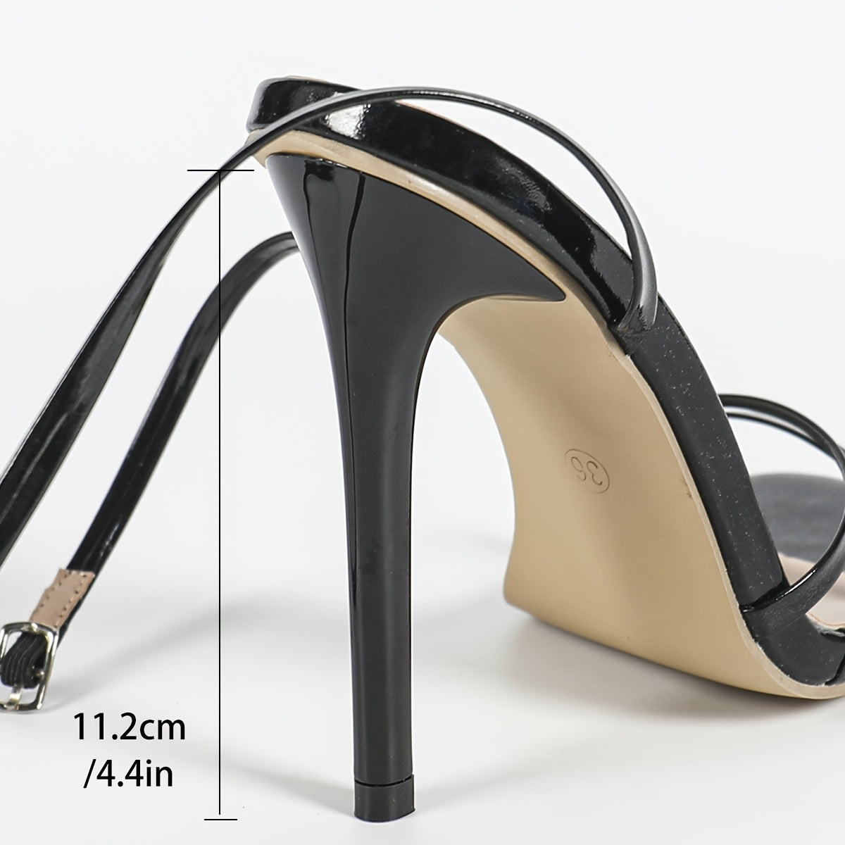Stylish Women’s Black PU Cover High Heel Sandals - Glossy Finish, Ankle Strap, Square Toe, Thin Strappy Design for Summer Outdoor Events, Party Sandals | Stylish Ankle Wraps | Crisscross Straps Design, Strappy Sandals