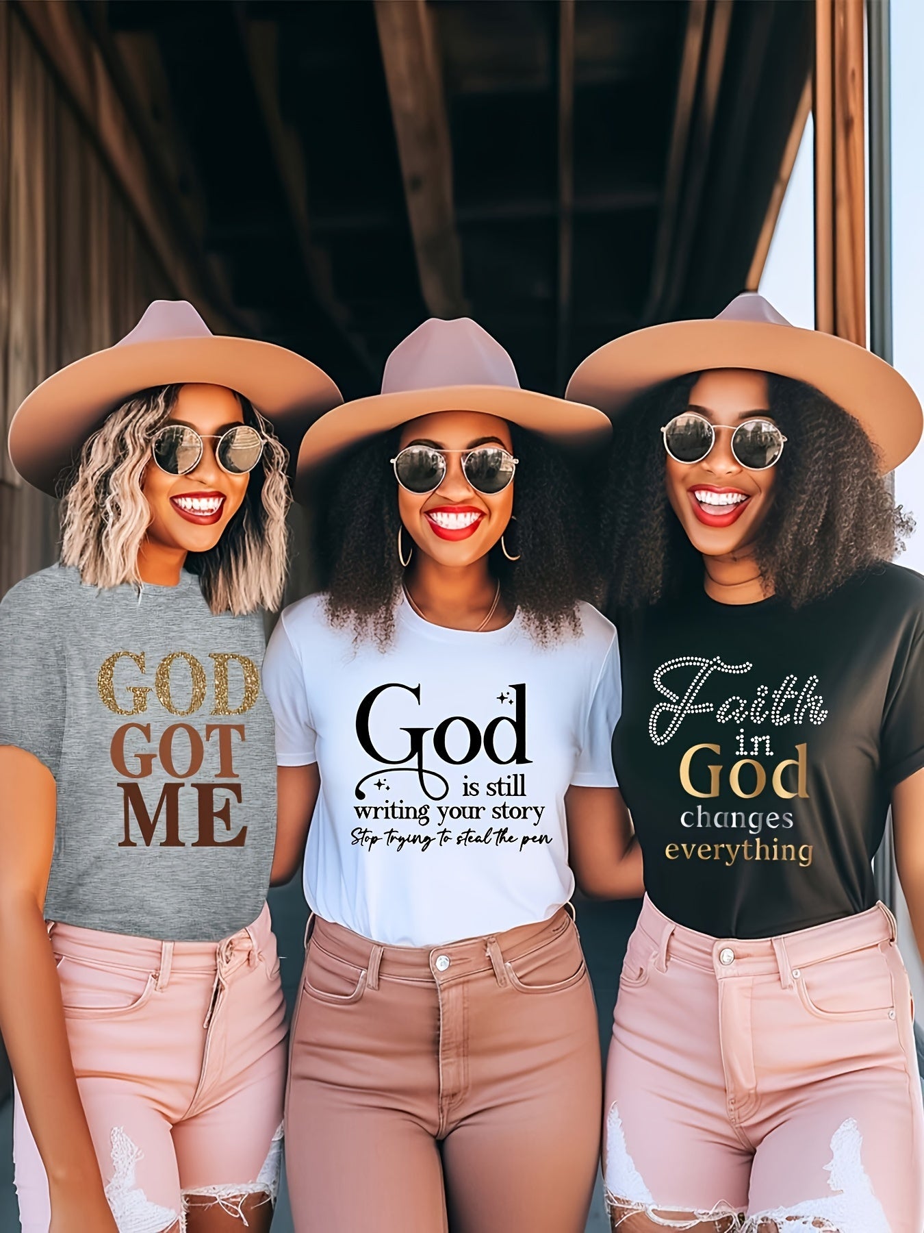 [3 Packs Crew Neck T-Shirt] 3 Packs Letter Print Crew Neck T-Shirt, Casual Short Sleeve T-Shirt For Spring & Summer, Women's Clothing