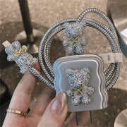 Electroplated Silvery Cartoon Bear Charger Protective Case