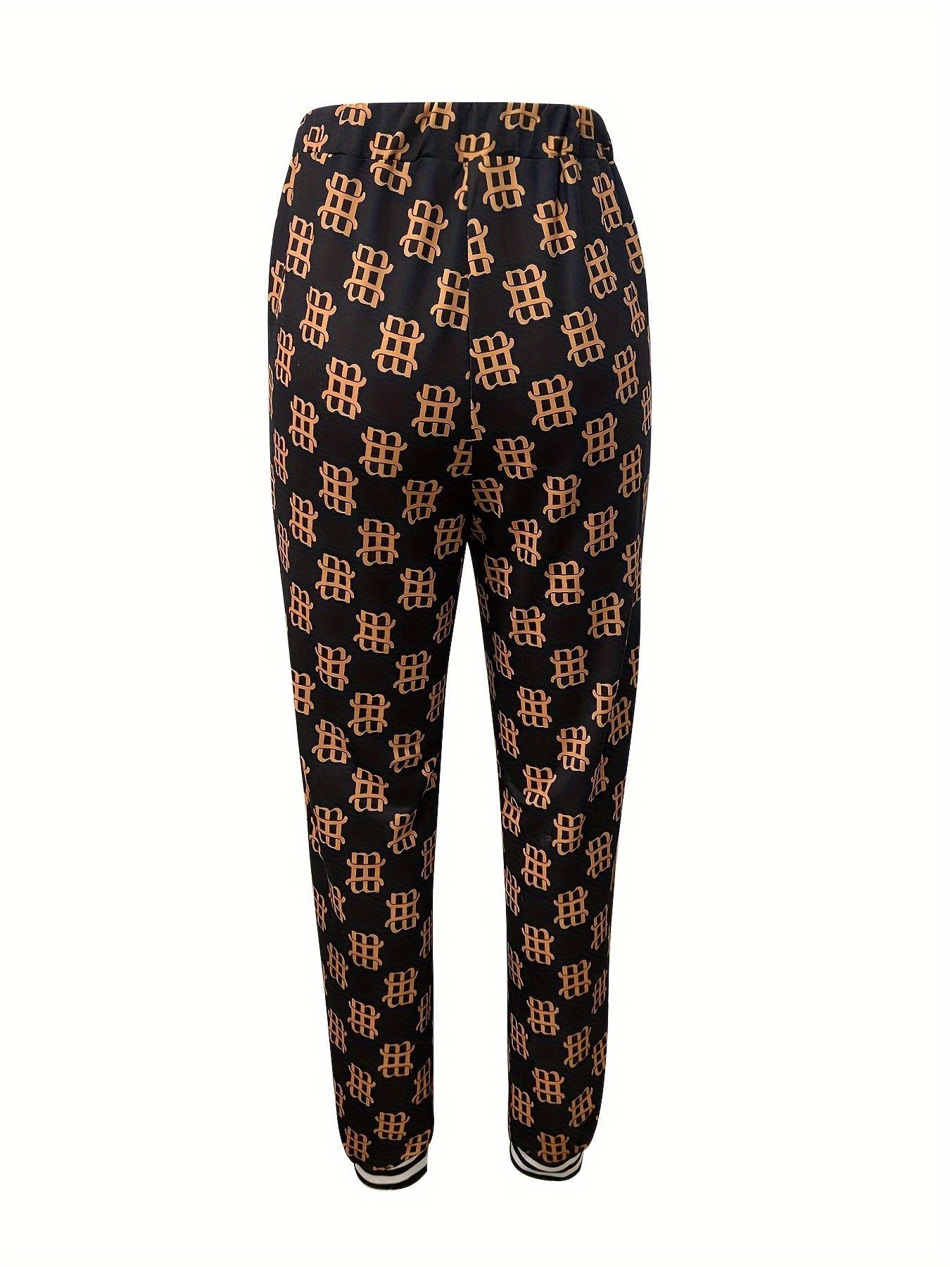 2023 new black fashion casual printed patchwork long sleeves two piecesWomen's pants suit