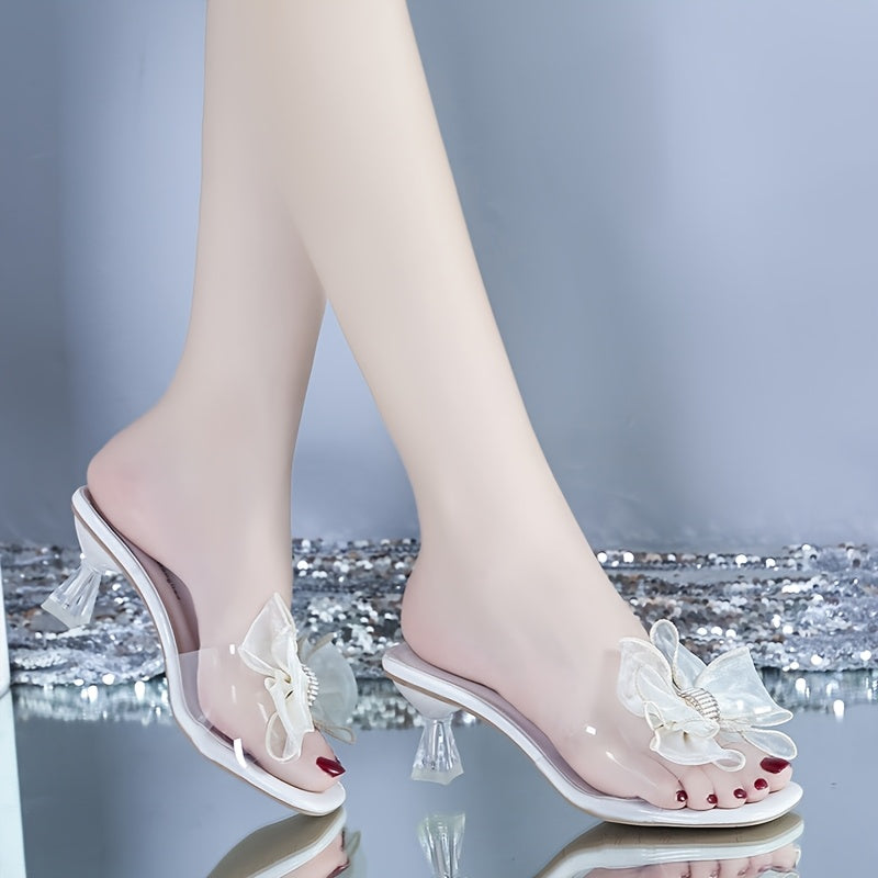 Women's Elegant Butterfly Decor Stiletto Sandals - Transparent Mint Green High Heels with Rhinestone Accents, Comfortable Summer Party Shoes, Slip-On Design, Faux Cover Upper Strap, Butterfly Sandals