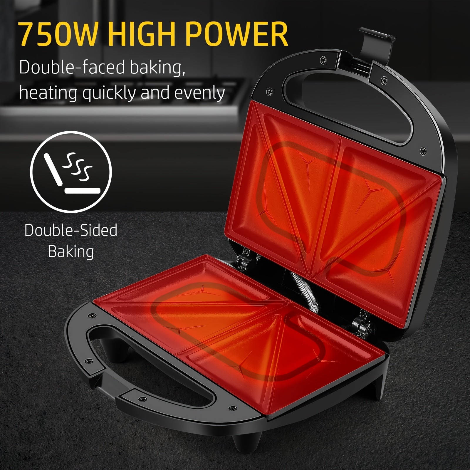 Multifunctional Sandwich Maker & Panini Press, Non-Stick Toaster With LED Indicator Lights And Cool-Touch Handle, Easy To Use And Clean, Black