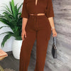 [Elegant Women's Outfit] Elegant Women's Outfit - High-Waisted Straight-Leg Pants with Drawstring Hem - Allseason Outfit, Glossy Fabric, European And American Style