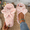 Women's Casual Polka Dot Pattern Slippers with Cute Bow, Comfortable Warm Plush Indoor House Shoes, Fabric Upper/Inner, EVA Sole, Hand Washable - Spring/Fall Season, House Slippers