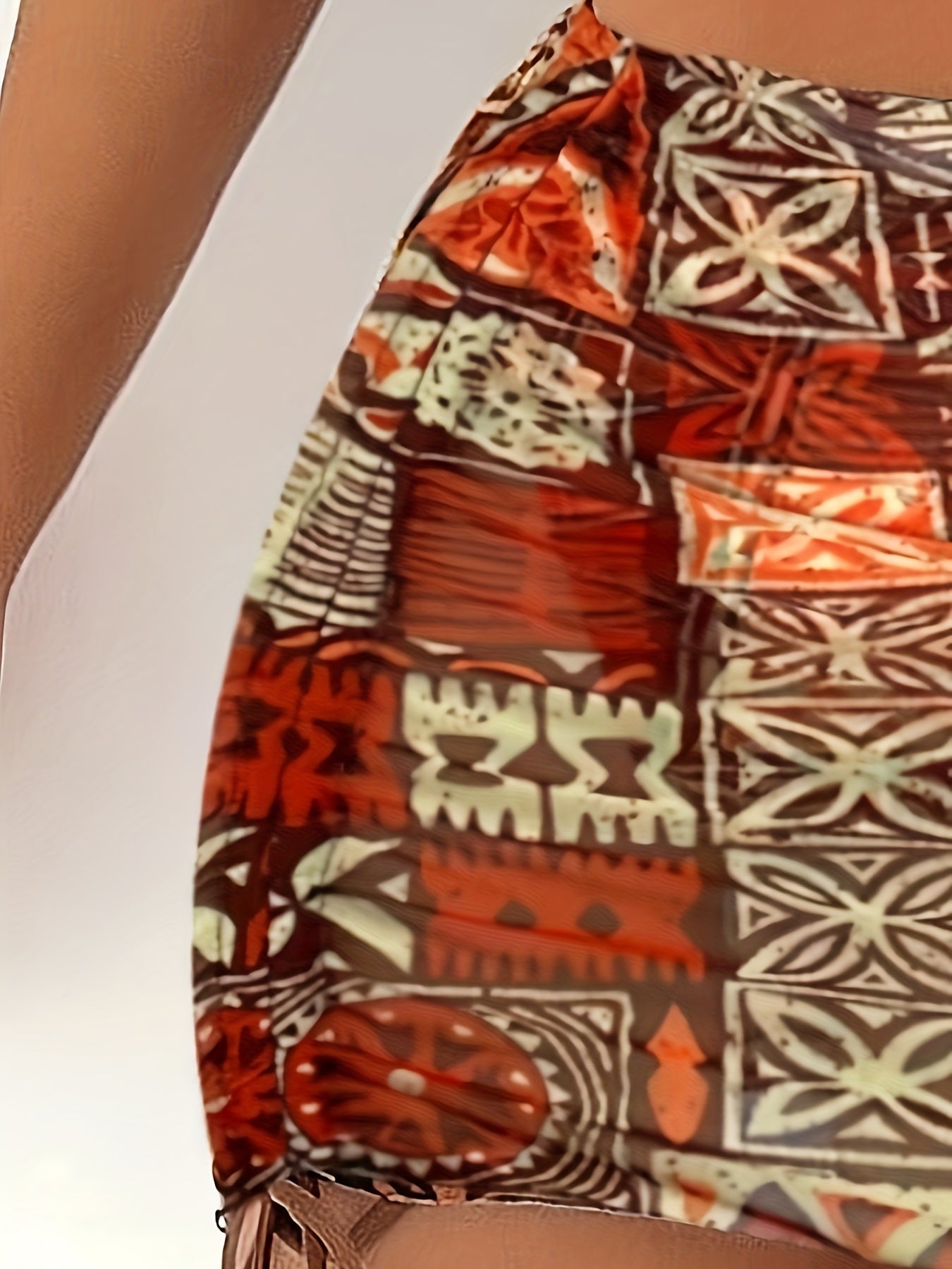 Women'S 2024 New Geometric Pattern Bikini Set with Headscarf, Polyester High Elasticity, Halter Neck, Sleeveless, Tie Detail, Swimwear Outfit for Ladies