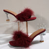 Exquisite Open - Toe High - Heel Slingbacks - Burgundy Furry Upper with Shiny Heels