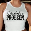 Women'S Casual "Somebody'S Problem" Letter Print Tank Top, Short Sleeve Crew Neck Knit Polyester T-Shirt for All Seasons, 95% Polyester 5% Elastane, Lightweight 210g/m² Fabric