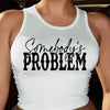 Women'S Casual "Somebody'S Problem" Letter Print Tank Top, Short Sleeve Crew Neck Knit Polyester T-Shirt for All Seasons, 95% Polyester 5% Elastane, Lightweight 210g/m² Fabric