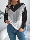 Color Block Crew Neck Sweater, Elegant Long Sleeve Sweater For Fall & Winter, Women's Clothing