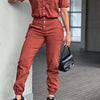 Ladies' Casual V-Neck Pocket Jumpsuit with Button Closure and Cuffed Ankle Pants