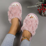 Comfortable Argyle Fuzzy Slippers - Women'S All-Season Warm Indoor Home Slides - Breathable Fabric EVA Sole Hand Washable - Pink
