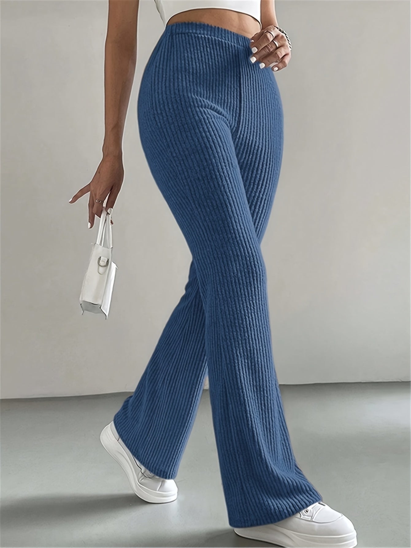 High-Waisted Flare Pants, Elegant Solid Women's Trousers