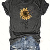 [Cheerful Touch] Women's Sunflower and Butterfly Graphic T-Shirt - Casual Gray Short Sleeve Top, Lightweight & Breathable Polyester Blend, Perfect for Spring & Summer Fashion, Sunflower Shirt