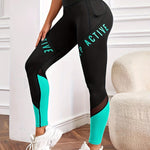 Casual Women'S Color-Blocked Mesh Patchwork Letter Print Pocket Comfortable Elastic Waist Versatile Tight Yoga Leggings.